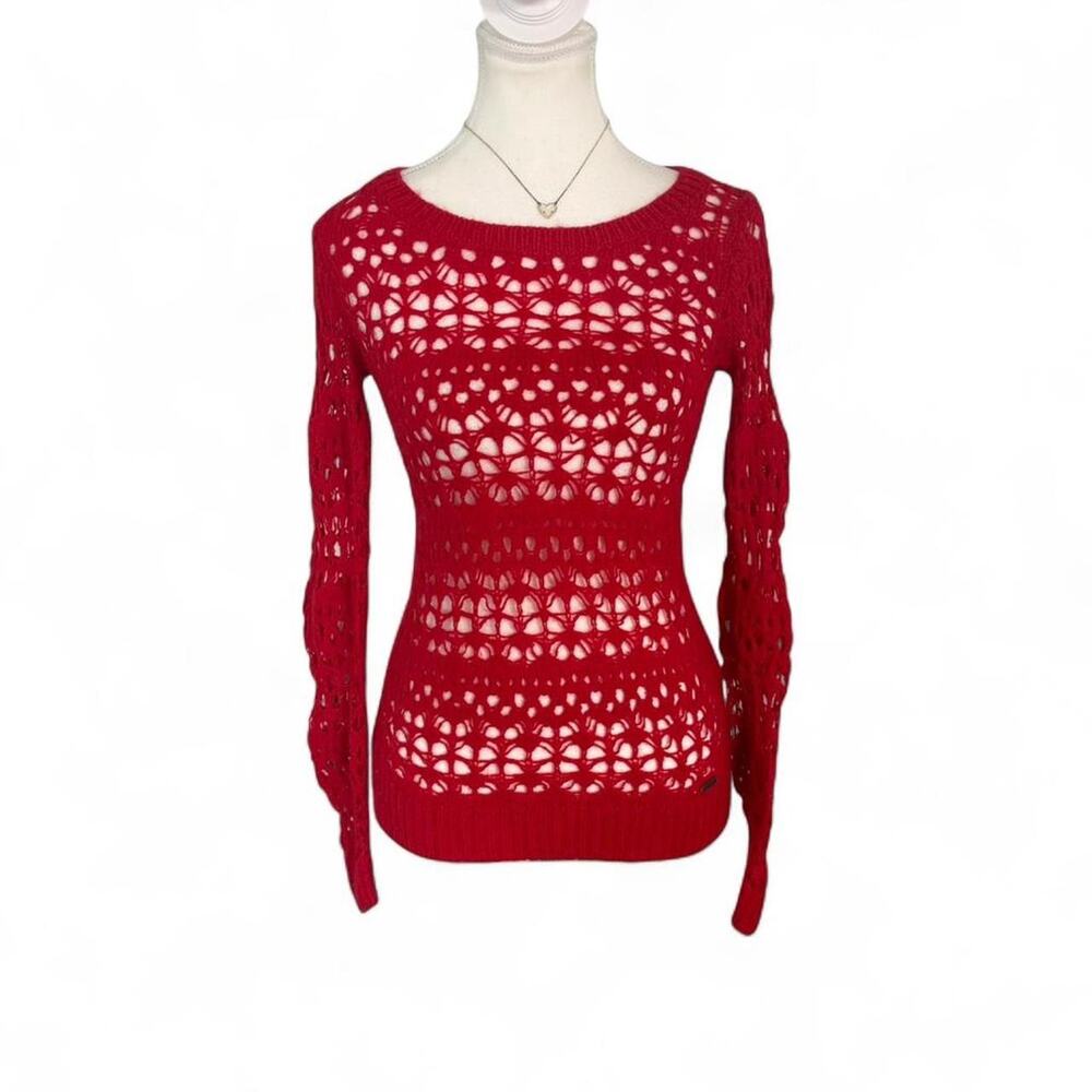 Hollister red crochet sweater Size XS vintage Hollister